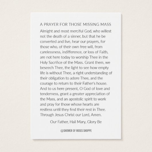 Religieuze katholieke Mass Prayer Priest Virgin Ma Visitekaartje (Achterkant)