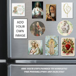 Religieuze katholieke verslaafde Maagd Mary Jesus Magneet<br><div class="desc">Dit is een prachtig afbeelding van de Maagd zonder Ziekte met Jezus en een lamsvlees met roze rozen en groen.</div>