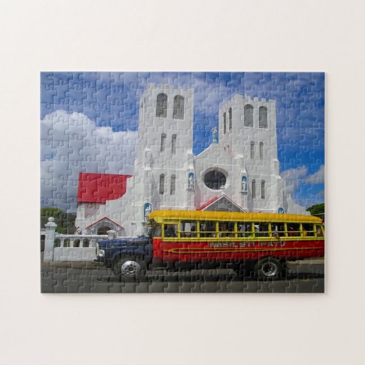 Religieuze kerk Samoa. Legpuzzel (Horizontaal)