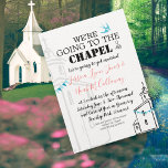 Religieuze kerk We gaan naar het Chapel Wedding Kaart<br><div class="desc">Retro Tortelduifjes Blue en Coral Cute Modern We gaan naar de kapel die we gaan trouwen. Aqua, Roze en Rode Religieuze Christelijke en Kerkelijke bruiloft. En de twee zullen er één worden. De manuscripten, Bijbelcitaten en Typografie. Rood en Aqua Buntings Wedding. Zie hieronder - RSVP om de uitnodiging voor het...</div>