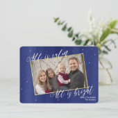 Religieuze Kerst Foto Navy Blauw Goud Feestdagenkaart (Staand voorkant)