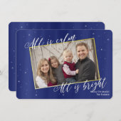 Religieuze Kerst Foto Navy Blauw Goud Feestdagenkaart (Voorkant / Achterkant)