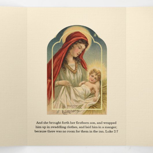 Religieuze kerst Jezus Maagd Mary Poem Drieluik Wenskaart (Binnenkant midden)