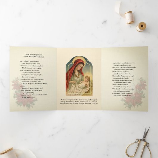 Religieuze kerst Jezus Maagd Mary Poem Drieluik Wenskaart (Binnen)