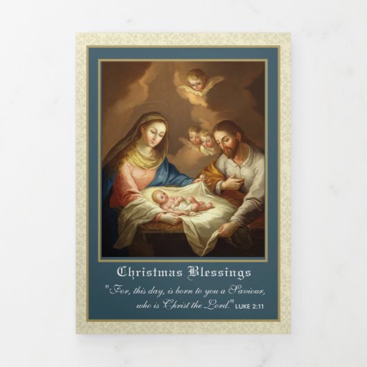 Religieuze kerst Jezus Maagd Mary Poem Tri-Fol Drieluik Wenskaart (Cover)
