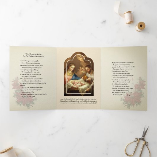 Religieuze kerst Jezus Maagd Mary Poem Tri-Fol Drieluik Wenskaart (Binnen)