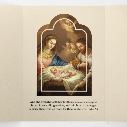 Religieuze kerst Jezus Maagd Mary Poem Tri-Fol Drieluik Wenskaart (Binnenkant midden)