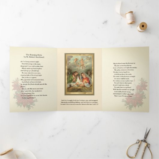 Religieuze kerst Jezus Maagd Mary St Joseph Drieluik Wenskaart (Binnen)