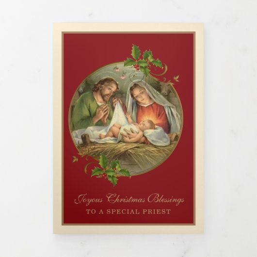 Religieuze kerst Jezus Maagd Mary St Joseph Drieluik Wenskaart (Cover)