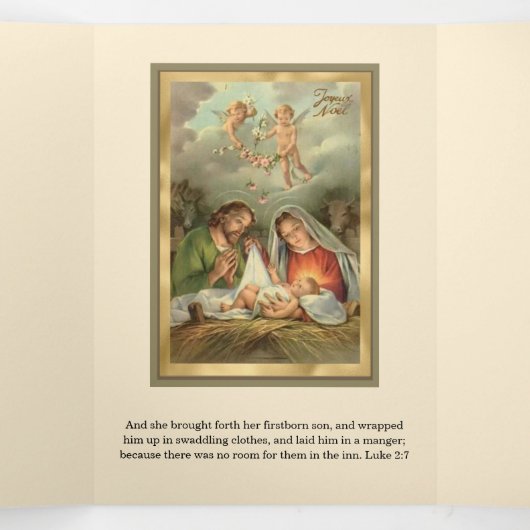 Religieuze kerst Jezus Maagd Mary St Joseph Drieluik Wenskaart (Binnenkant midden)