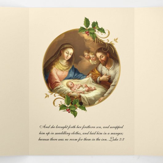 Religieuze kerst Jezus Maagd Mary St Joseph Drieluik Wenskaart (Binnenkant midden)