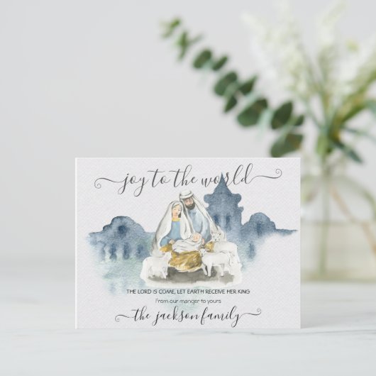 Religieuze kerst met baby Jezus, Mary & Joseph Briefkaart (Staand voorkant)