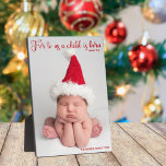 Religieuze kerstbijbel Verse Elegant Baby Foto Fotoplaat<br><div class="desc">Elegant kerstkoningsblad met een mooi bijbelblad over Jezus in rode krullende typografie. Voor ons is een kind geboren. Isaiah 9:6. Een mooi cadeau voor een pasgeboren baby met een volledige foto onder de religieuze scriptie op het voorfront,  in rood geschreven.</div>