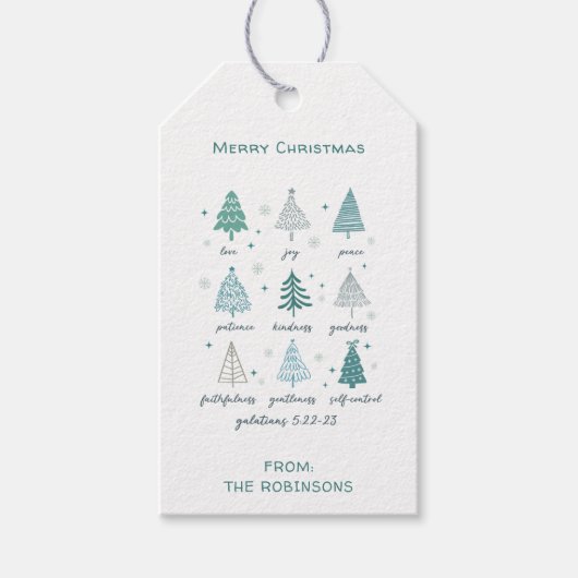 Religieuze kerstbomen Boho Minimale Schrift Cadeaulabel (Voorkant)