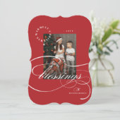 Religieuze kerstcadeautjes Calligrafie Foto Feestdagenkaart (Staand voorkant)