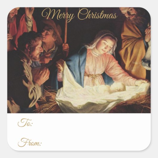Religieuze kerstcadeautjes met Gold Script Vierkante Sticker (Voorkant)