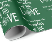 Religieuze kerstcitaat op groen cadeaupapier (Rol Hoek)