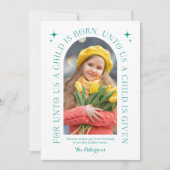 Religieuze kerstfamilie foto minimalistisch feestdagenkaart (Voorkant)