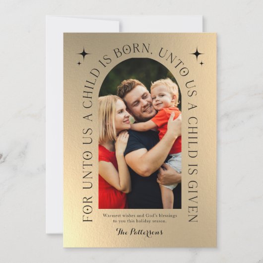 Religieuze kerstfamilie foto minimalistisch feestdagenkaart (Voorkant)