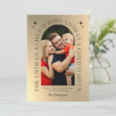 Religieuze kerstfamilie foto minimalistisch feestdagenkaart (Staand voorkant)