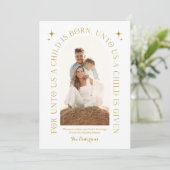 Religieuze kerstfamilie foto minimalistisch goud feestdagenkaart (Staand voorkant)