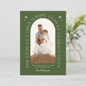 Religieuze Kerstfamilie Foto Minimalistisch Groen Feestdagenkaart (Staand voorkant)