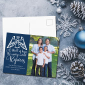 Religieuze kerstfamilie Foto van Rejoice Navy Blue Briefkaart
