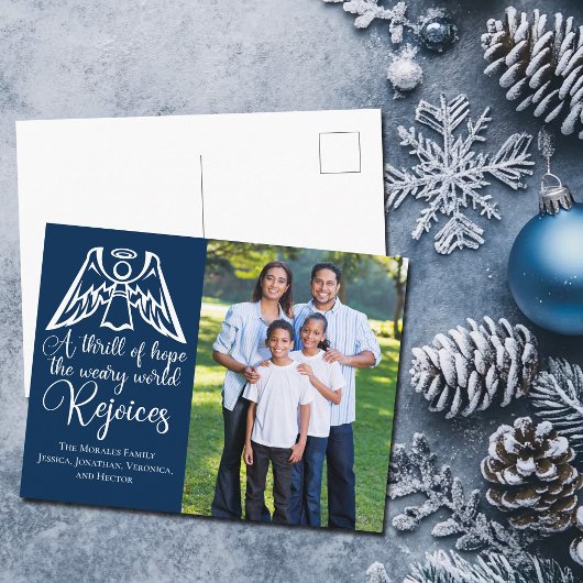 Religieuze kerstfamilie Foto van Rejoice Navy Blue Briefkaart