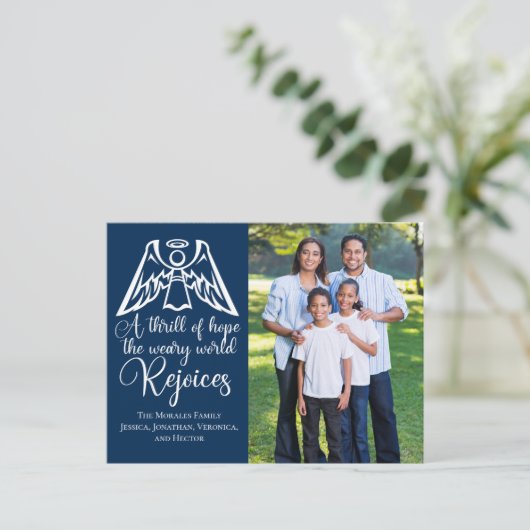 Religieuze kerstfamilie Foto van Rejoice Navy Blue Briefkaart (Staand voorkant)