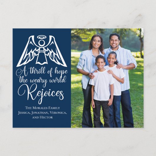 Religieuze kerstfamilie Foto van Rejoice Navy Blue Briefkaart (Voorkant)