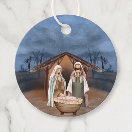 Religieuze kerstfeestscène bedankjes labels (Voorkant)