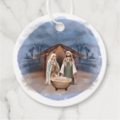 Religieuze kerstfeestscène bedankjes labels (Voorkant)