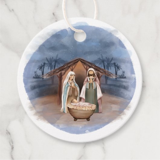 Religieuze kerstfeestscène bedankjes labels (Voorkant)