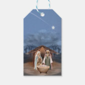 Religieuze kerstfeestscène cadeaulabel (Voorkant)