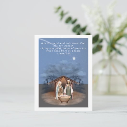 Religieuze kerstfeestscène en scripts briefkaart (Staand voorkant)