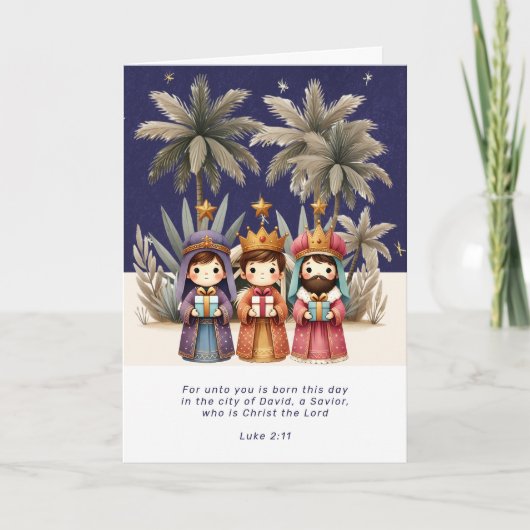 Religieuze kerstfeestscène en scripts feestdagen kaart (Voorkant)