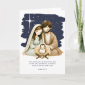 Religieuze kerstfeestscène en scripts feestdagen kaart (Voorkant)