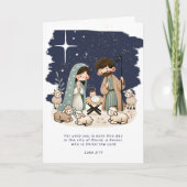 Religieuze kerstfeestscène en scripts feestdagen kaart (Voorkant)