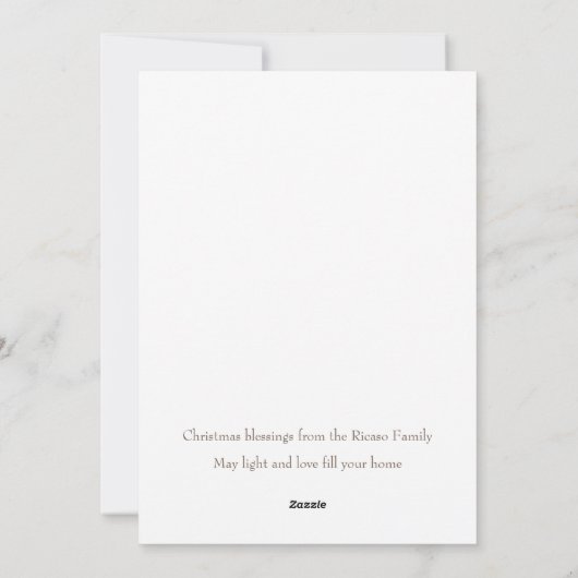 Religieuze kerstfeestscène en scripts feestdagenkaart (Achterkant)