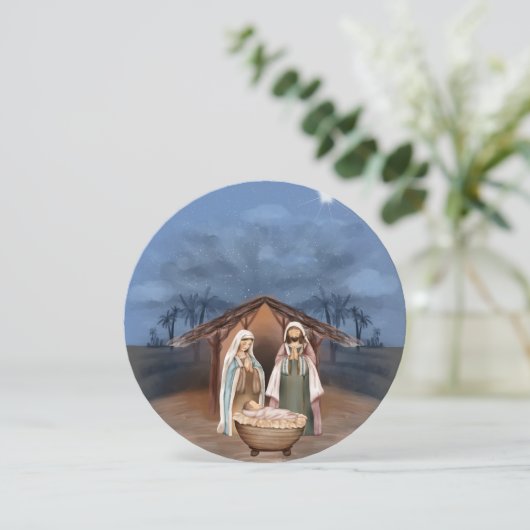 Religieuze kerstfeestscène en scripts feestdagenkaart (Staand voorkant)