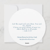 Religieuze kerstfeestscène en scripts feestdagenkaart (Achterkant)