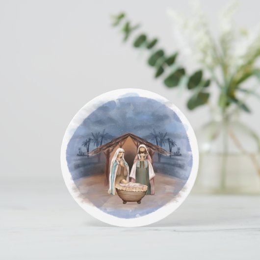 Religieuze kerstfeestscène en scripts feestdagenkaart (Staand voorkant)