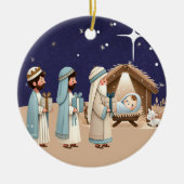 Religieuze kerstfeestscène en scripts keramisch ornament (Voorkant)