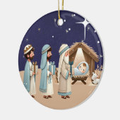 Religieuze kerstfeestscène en scripts keramisch ornament (Links)