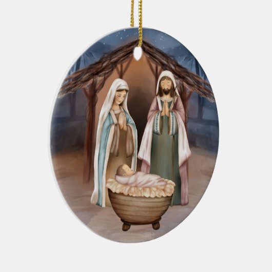 Religieuze kerstfeestscène en scripts keramisch ornament (Rechts)