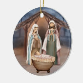 Religieuze kerstfeestscène en scripts keramisch ornament (Links)