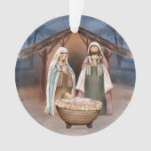 Religieuze kerstfeestscène en scripts ornament (voorkant)