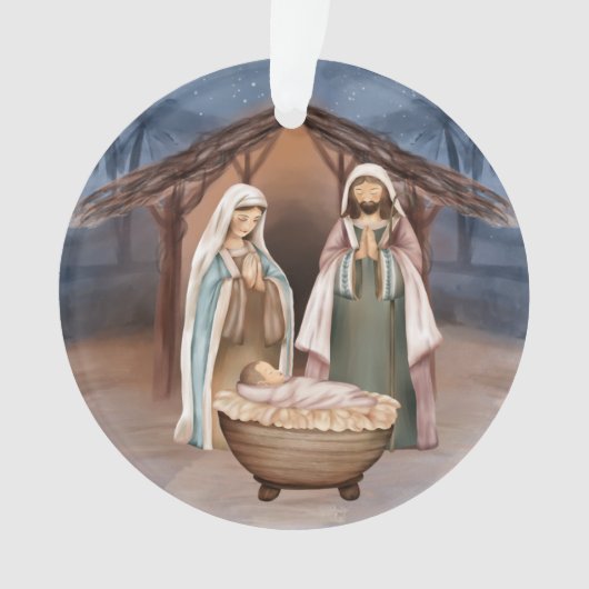 Religieuze kerstfeestscène en scripts ornament (voorkant)