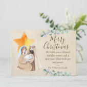 Religieuze kerstfeestscène feestdagenkaart (Staand voorkant)