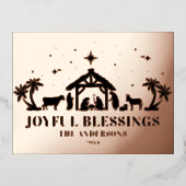 Religieuze kerstfeestvreugde Manger Folie Feestdagen Briefkaart (Voorkant)